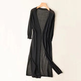 Elsbeth | Damen Langer Cardigan Offen Maxi Strickjacke – Schwarz