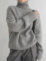 Elspeth | Damen Rollkragen Pullover Oversize – Grau