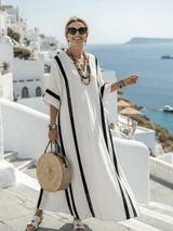 Elvira | Damen Farbblock Maxikleid Kurzarm – Colorblock Sommerkleid für Urlaub 2026 – Weiß