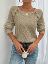 Elwina | Damen Strickpullover mit Zopfmuster – Khaki
