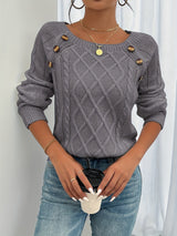 Elwina | Damen Strickpullover mit Zopfmuster – Grau