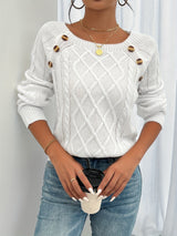 Elwina | Damen Strickpullover mit Zopfmuster – Weiß