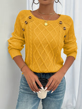 Elwina | Damen Strickpullover mit Zopfmuster – Gelb