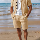 Eriksson | Herren Kurzarm Hemd Shorts Set Regular Fit – Aprikose