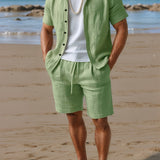 Eriksson | Herren Kurzarm Hemd Shorts Set Regular Fit – Grün