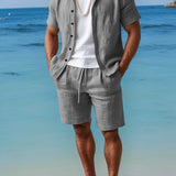 Eriksson | Herren Kurzarm Hemd Shorts Set Regular Fit – Grau
