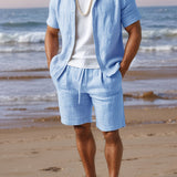 Eriksson | Herren Kurzarm Hemd Shorts Set Regular Fit – Hellblau