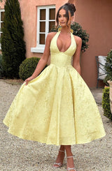 Esmeralda | Damen Elegantes Midikleid – Feminines Kleid Hochzeit & Party 2026 – Gelb