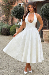 Esmeralda | Damen Elegantes Midikleid – Feminines Kleid Hochzeit & Party 2026 – Weiß