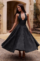 Esmeralda | Damen Elegantes Midikleid – Feminines Kleid Hochzeit & Party 2026 – Schwarz