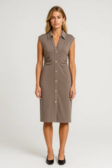 Etuikleid Damen Midi Elegant Ärmellos – Taupe