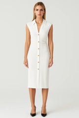Etuikleid Damen Midi Elegant Ärmellos – Weiß