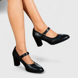 Evangelyn | Damen Mary Jane Pumps mit Blockabsatz – Schwarz