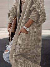 Damen Maxi Cardigan mit langen Ärmeln und Taschen – Khaki