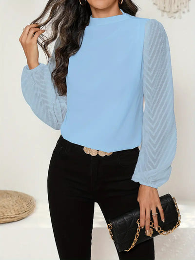 Samanta® | Bluse mit Illusionsärmeln und gerafftem Mokka-Ausschnitt