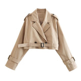Karla | Damen Schicker kurzer Trenchcoat mit Gürtel – Khaki
