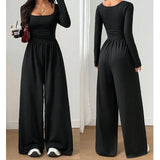 Elanisse - Weitbeiniger Soft-Touch-Jumpsuit – Schwarz