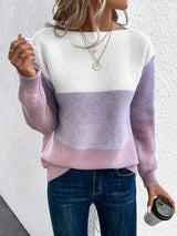 Emma | Moderner Farbblock-Strickpullover für Damen – Lila