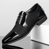 Herren Lackleder Oxford Schuhe Mit Punktmuster – Elegante Business Schuhe – Klassisches Schwarz