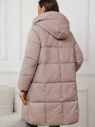Elegante Lange Stepp Winterjacke mit Kapuze für Damen | Ideal für den Winter