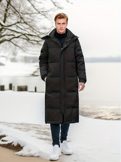 Casual langer warmer Wintermantel in Schwarz mit Polsterung für Herren | Ideal für den Winter