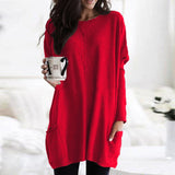 Stefanie | Bequemer Langer Pullover mit Taschen – Rot
