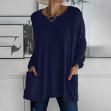 Kerstin | Stylischer Langer Pullover mit Taschen – Dunkelblau