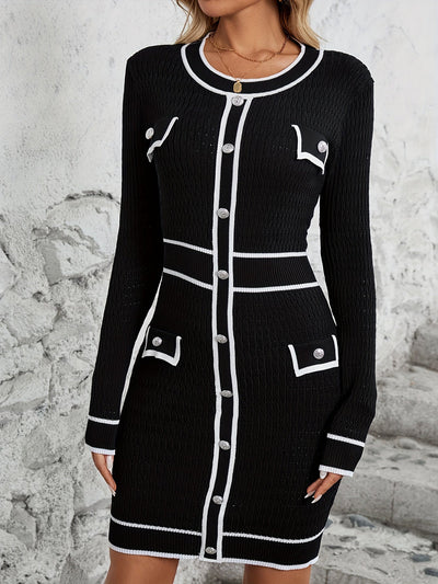 Elegantes Langarm Crew Neck schwarzes Kleid für Damen | Ideal für den Sommer