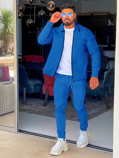 Herren Casual Solid Farbe Full Zip Baumwolle Trainingsanzug mit Kordelzug Hosen | Perfekt für Outdoor-Aktivitäten