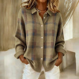 Damen Locker Geschnittener Knopfstrick Cardigan - Stilvolles Karo Design – Taupe