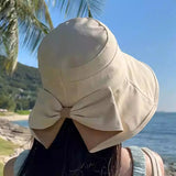 Ecedda | Damen-Sonnenhut mit breiter Krempe und Schleife – Beige
