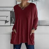 Kerstin | Stylischer Langer Pullover mit Taschen – Burgunder