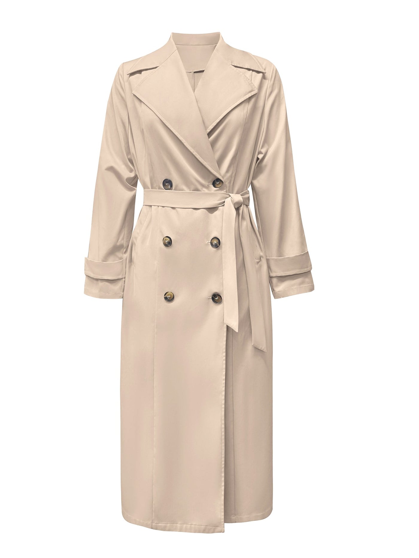 Stylischer Doppelknopf Langer Ärmel Gürtel Trenchcoat mit Einfarbigen Beige für Damen | Ideal für den Winter