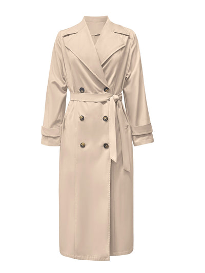 Stylischer Doppelknopf Langer Ärmel Gürtel Trenchcoat mit Einfarbigen Beige für Damen | Ideal für den Winter