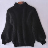 Lässiger Angora Strick Damenpullover - Livia – Schwarz