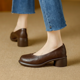 Damen Braune Leder Plateau Pumps Mit Blockabsatz – Stilvolle Heels – Braun