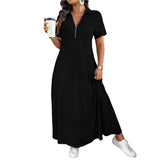 Primelle - Softtouch-Maxikleid mit Reißverschlusskragen – Schwarz