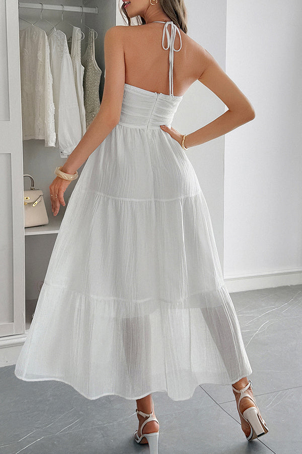 Lara® | Maxikleid mit Unifarbenem Halfter Hals und Bindung im lässigen Urlaubsstil