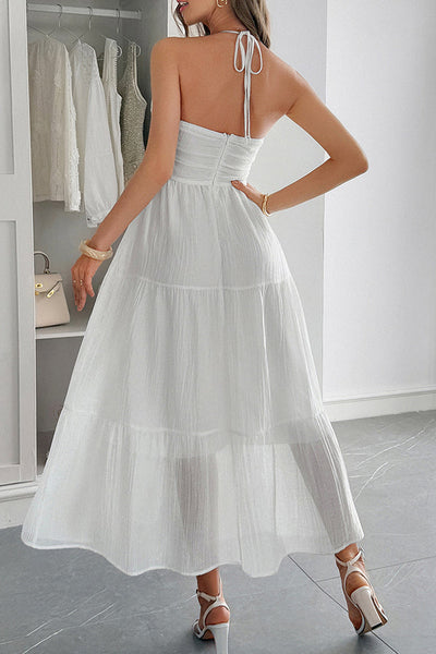 Lara® | Maxikleid mit Unifarbenem Halfter Hals und Bindung im lässigen Urlaubsstil