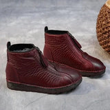 Eleanor | Warme Gefütterte Leder-Stiefeletten mit Rutschfester Sohle – Rot