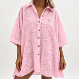 Amarielle - Luftiges besticktes Kleid mit Knopfleiste – Pink