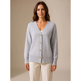 Faye | Damen Strickjacke mit V Ausschnitt und Herz Knöpfen – Grau