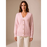 Faye | Damen Strickjacke mit V Ausschnitt und Herz Knöpfen – Rosa