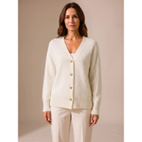 Faye | Damen Strickjacke mit V Ausschnitt und Herz Knöpfen – Creme