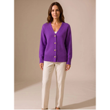 Faye | Damen Strickjacke mit V Ausschnitt und Herz Knöpfen – Lila