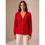 Faye | Damen Strickjacke mit V Ausschnitt und Herz Knöpfen – Rot