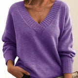 Rosie | Edler Damen V-Ausschnitt Strickpullover Mit Kaschmir-Mischung – Lila