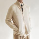 Simon | Moderner Strickpullover mit Reißverschluss und Rippstruktur – Beige