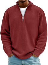 Tobias | Stilvoller Herren Rippstrickpullover Mit Quarter-Zip – Rot
