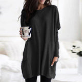 Stefanie | Bequemer Langer Pullover mit Taschen – Schwarz